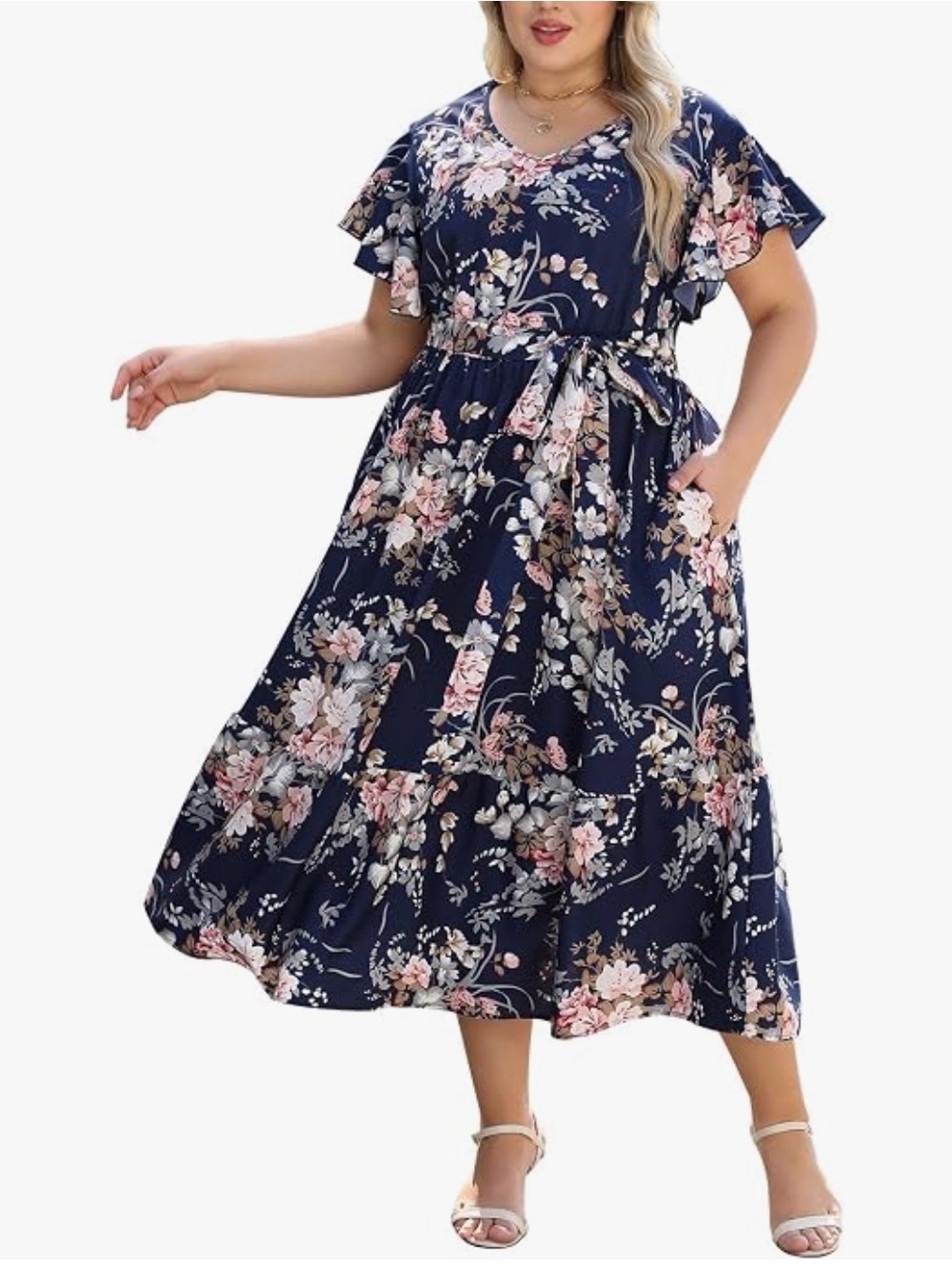 Celkuser Womens Plus Size Ruffle Short Sleeve Casul Floral Dress